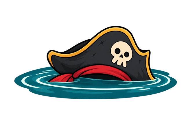 Momo’s hat floating on the water